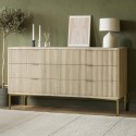 VLC011 Wide Oak Ribbed 6 Drawer Chest of Drawers with Gold Legs - Valencia