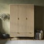 Oak and Gold Ribbed 3 Door Triple Wardrobe with 2 Drawers - Valencia