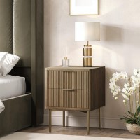 Dark Wood Ribbed 2 Drawer Bedside Table - Valencia
