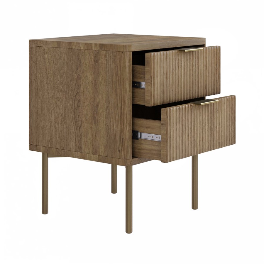 Dark Wood Ribbed 2 Drawer Bedside Table - Valencia