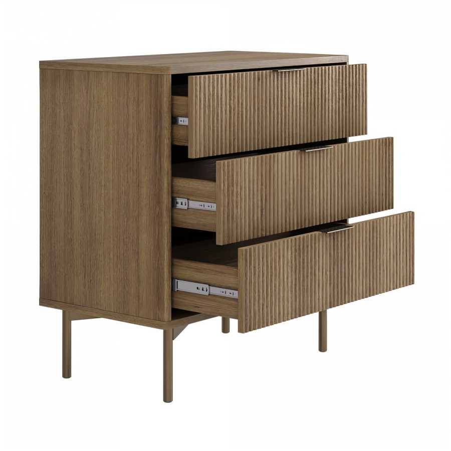 Dark Wood Ribbed 3 Drawer Chest of Drawers - Valencia