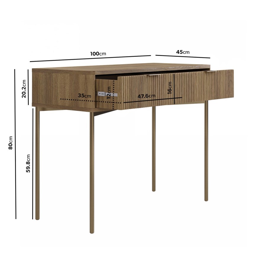 GRADE A2 - Dark Wood Ribbed Dressing Table with Storage Drawers - Valencia