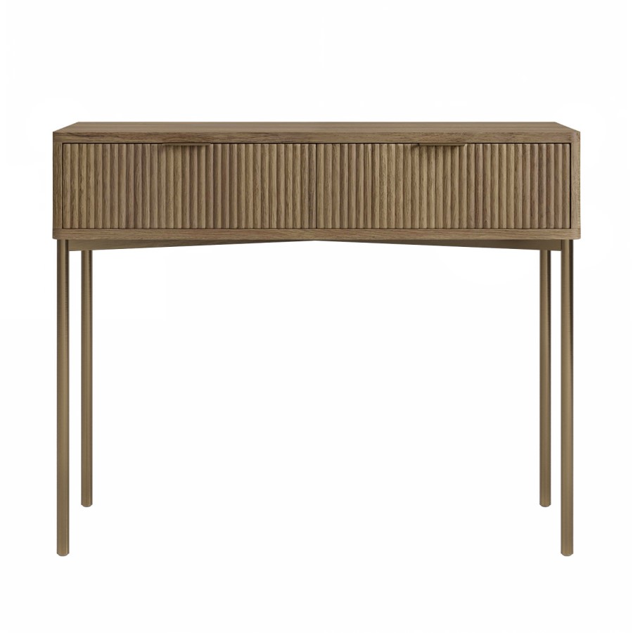 GRADE A2 - Dark Wood Ribbed Dressing Table with Storage Drawers - Valencia