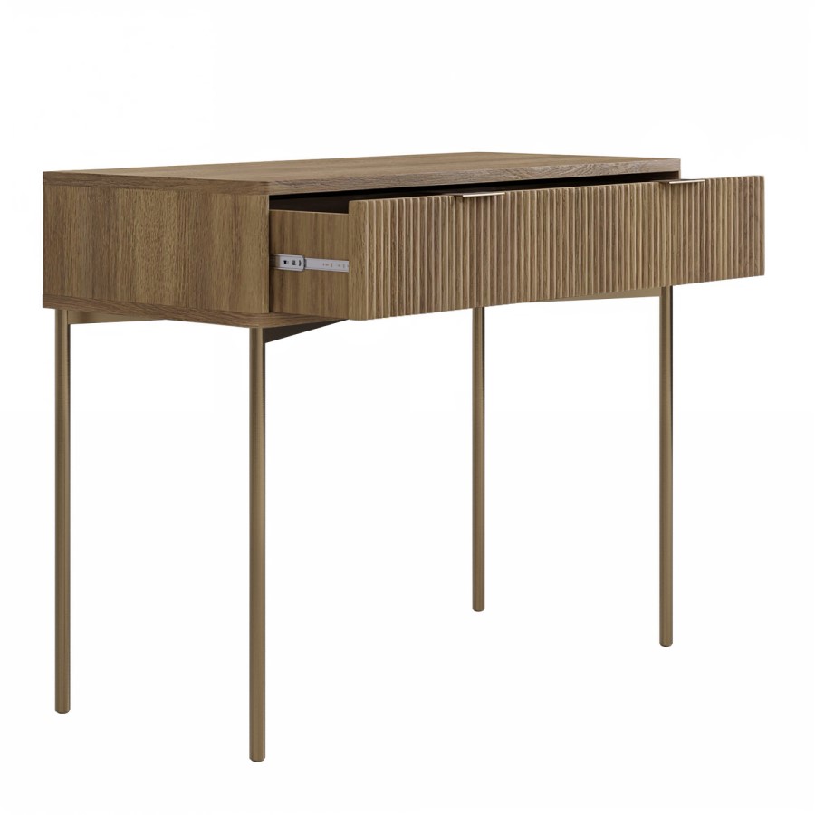GRADE A2 - Dark Wood Ribbed Dressing Table with Storage Drawers - Valencia