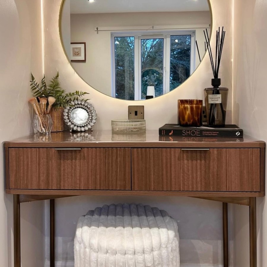 GRADE A2 - Dark Wood Ribbed Dressing Table with Storage Drawers - Valencia