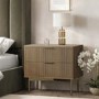 Wide Dark Wood and Bronze Ribbed 2 Drawer Bedside Table - Valencia
