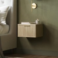Oak Ribbed Floating Bedside Table with Drawer - Valencia