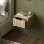 Oak Ribbed Floating Bedside Table with Drawer - Valencia