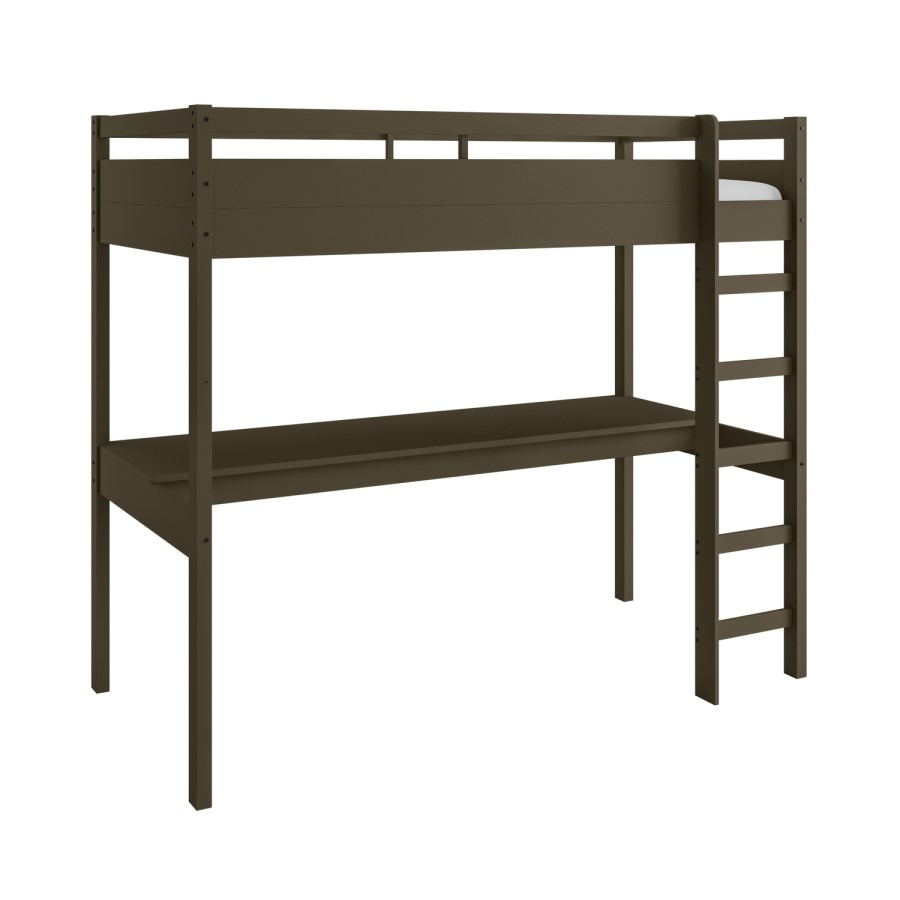 High Sleeper Loft Gaming Bed with Desk in Green - Wyatt