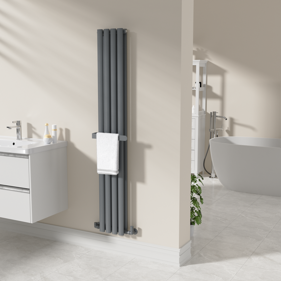 Anthracite Designer Wall-Mounted Towel Holder for Steel & Electric Radiators - 320mm