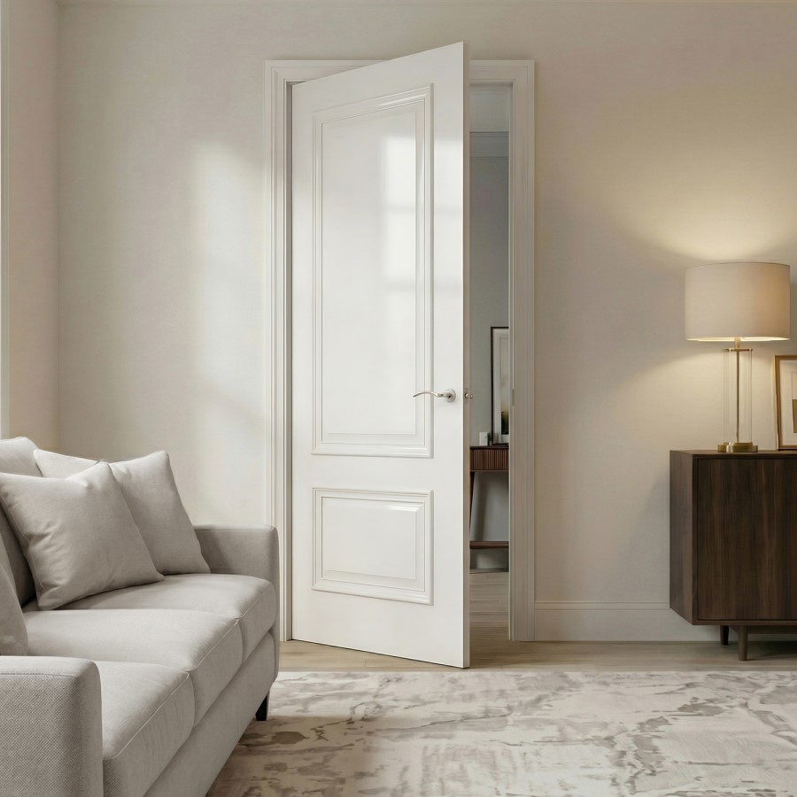 Internal White Primed 2-Panel FD30 Fire Door with Raised Mouldings - 1981 x 762 x 44mm - Nelson - XL Joinery