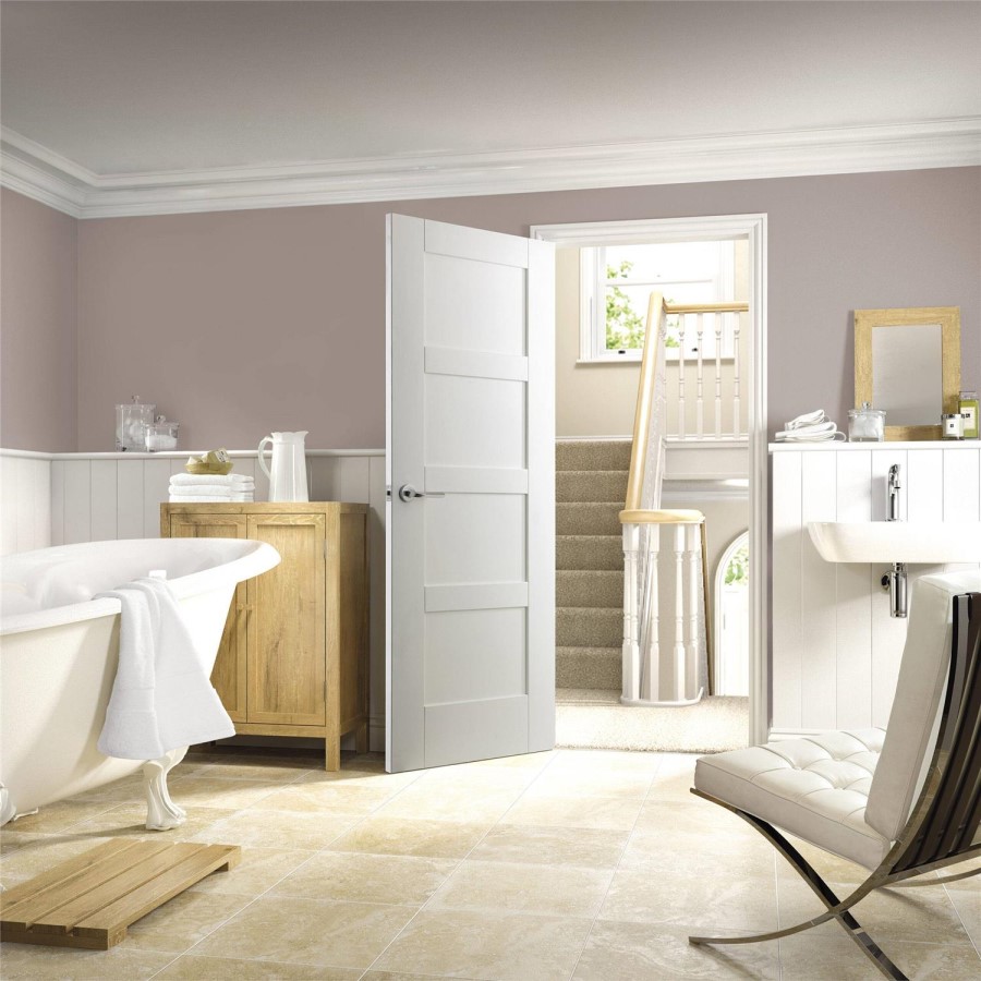 Internal White Primed 4-Panel Shaker FD30 Fire Door - 2040 x 826 x 44mm - XL Joinery