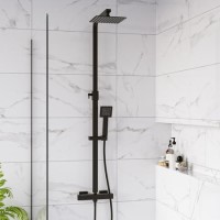 Black Thermostatic Bar Mixer Shower Set with Slide Rail Kit & Hand Shower - Zana