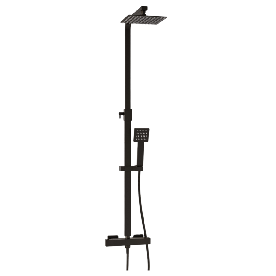 Black Thermostatic Bar Mixer Shower Set with Slide Rail Kit & Hand Shower - Zana
