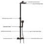 Black Thermostatic Bar Mixer Shower Set with Slide Rail Kit & Hand Shower - Zana