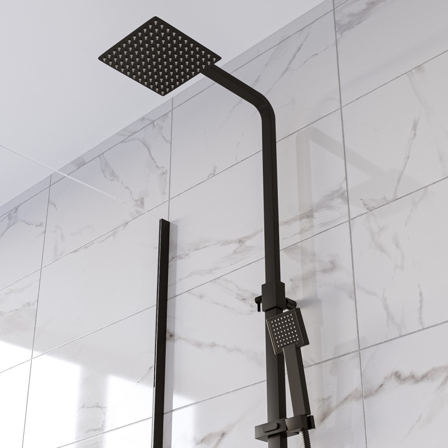 Black Thermostatic Bar Mixer Shower Set with Slide Rail Kit & Hand Shower - Zana