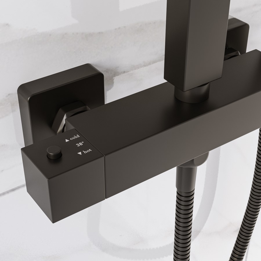 Black Thermostatic Bar Mixer Shower Set with Slide Rail Kit & Hand Shower - Zana