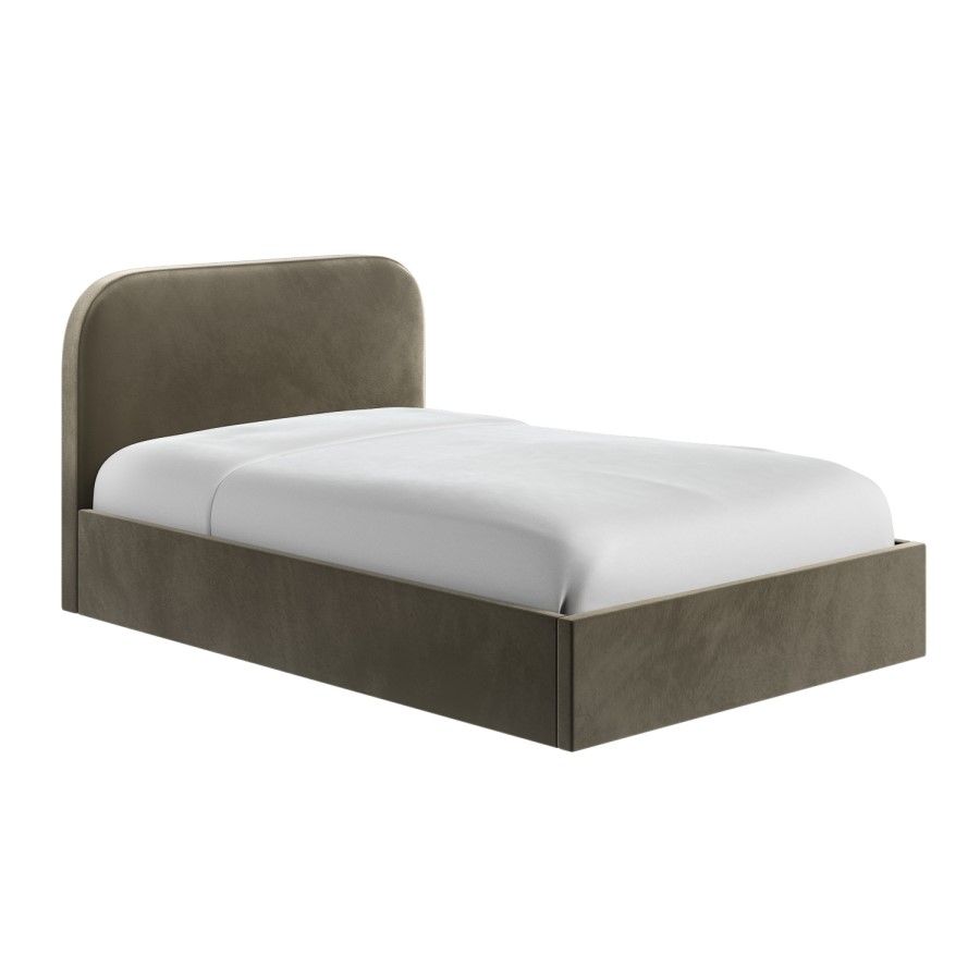Khaki Green Velvet Upholstered Double Ottoman Bed with Curved Headboard - Zara