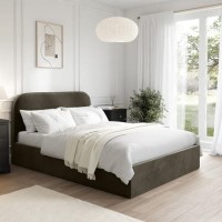 Khaki Green Velvet Upholstered Small Double Ottoman Bed with Curved Headboard - Zara