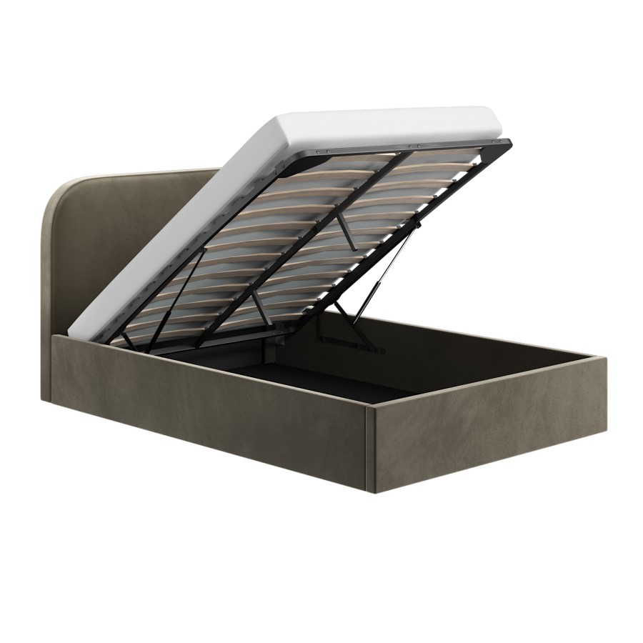 Khaki Green Velvet Upholstered Small Double Ottoman Bed with Curved Headboard - Zara
