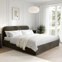 Khaki Green Velvet Upholstered Super King Ottoman Bed with Curved Headboard - Zara