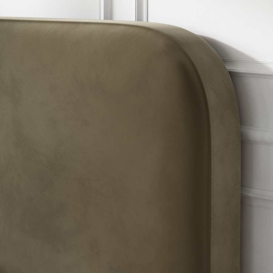 Khaki Green Velvet Upholstered Super King Ottoman Bed with Curved Headboard - Zara