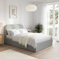 Grey Upholstered Small Double Ottoman Bed with Curved Headboard - Zara