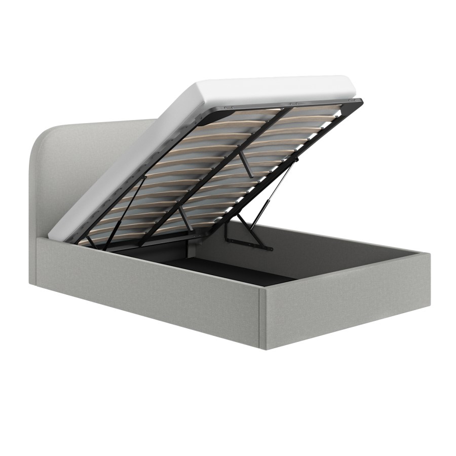 Grey Upholstered Small Double Ottoman Bed with Curved Headboard - Zara