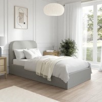 Grey Upholstered Single Ottoman Bed with Curved Headboard - Zara