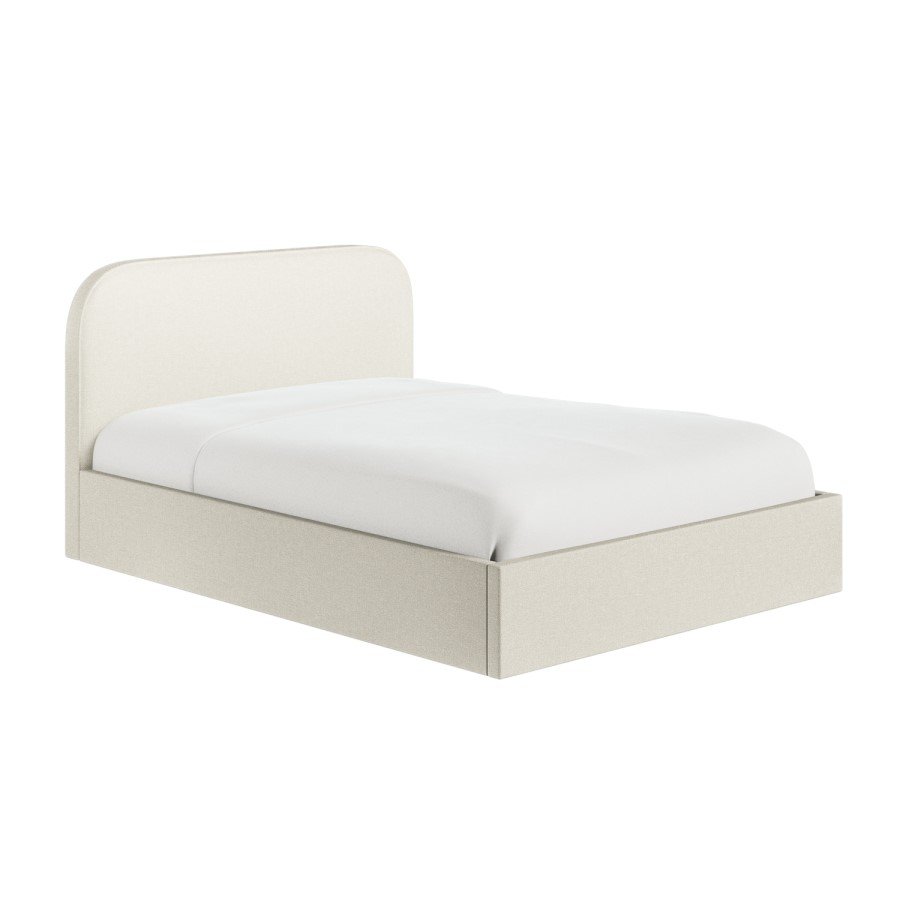 Cream Upholstered Double Ottoman Bed with Curved Headboard - Zara