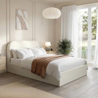 Cream Upholstered Small Double Ottoman Bed with Curved Headboard - Zara