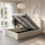 Cream Upholstered Small Double Ottoman Bed with Curved Headboard - Zara
