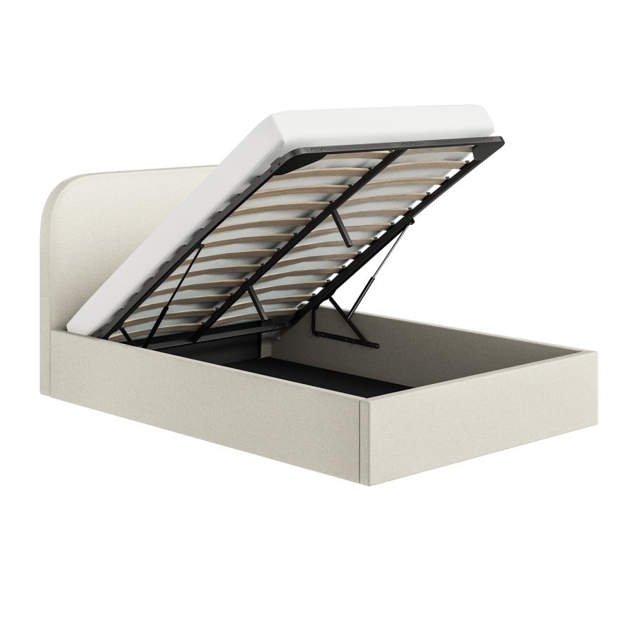 Cream Upholstered Small Double Ottoman Bed with Curved Headboard - Zara