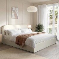 Cream Upholstered Super King Ottoman Bed with Curved Headboard - Zara
