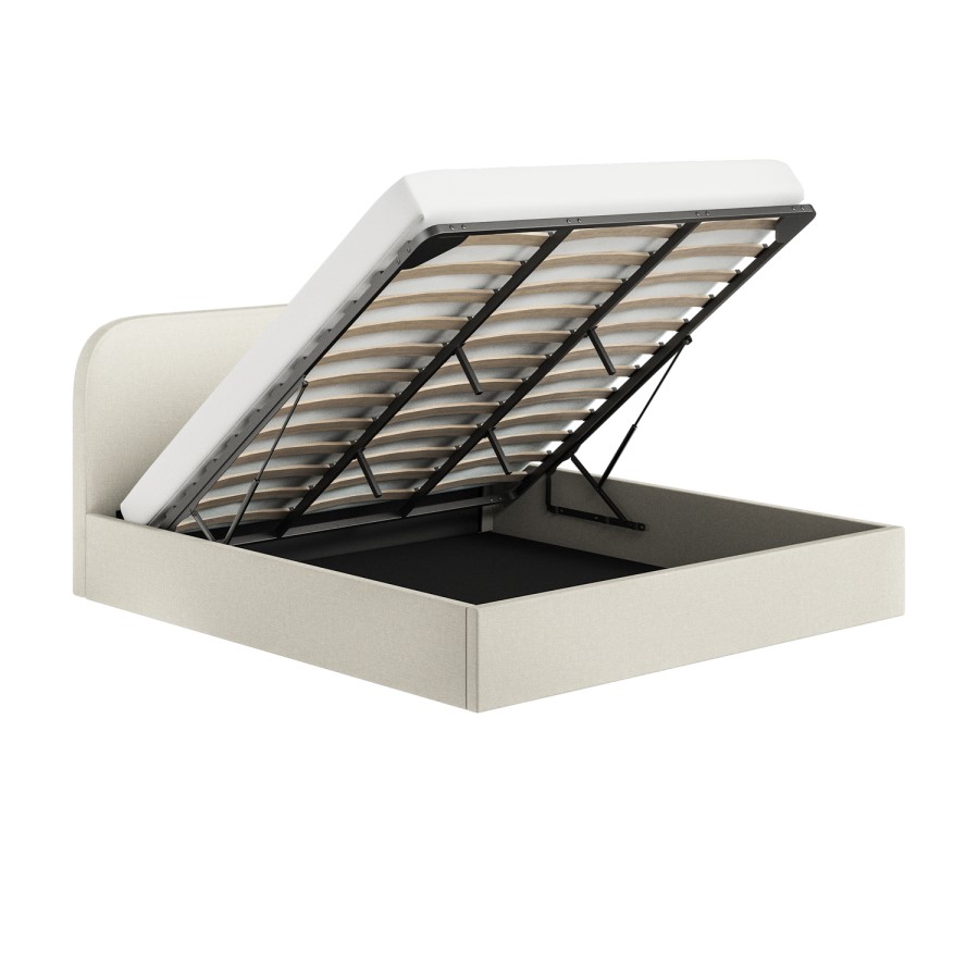 Cream Upholstered Super King Ottoman Bed with Curved Headboard - Zara