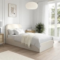 Cream Upholstered Single Ottoman Bed with Curved Headboard - Zara