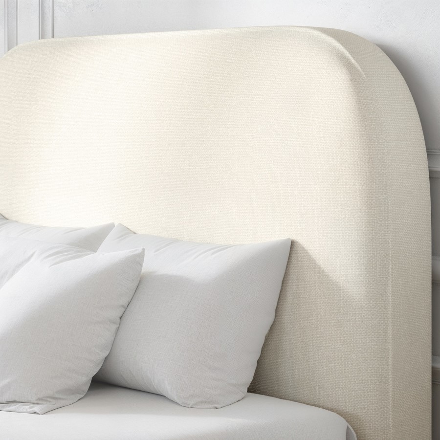 Cream Upholstered Single Ottoman Bed with Curved Headboard - Zara