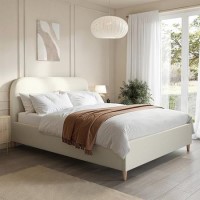 Cream Upholstered King Size Bed Frame with Curved Headboard - Zara