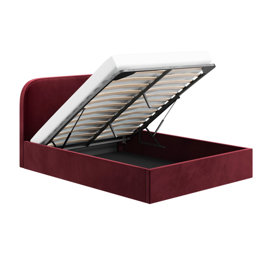 Burgundy Velvet Upholstered Double Ottoman Bed with Curved Headboard - Zara