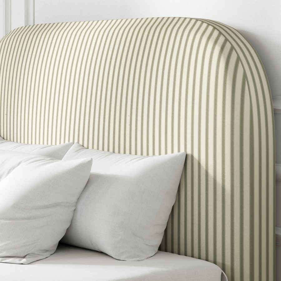 Cream and Green Striped Single Ottoman Bed With Curved Headboard - Zara