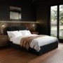 Black Velvet Upholstered Double Ottoman Bed with Curved Headboard - Zara
