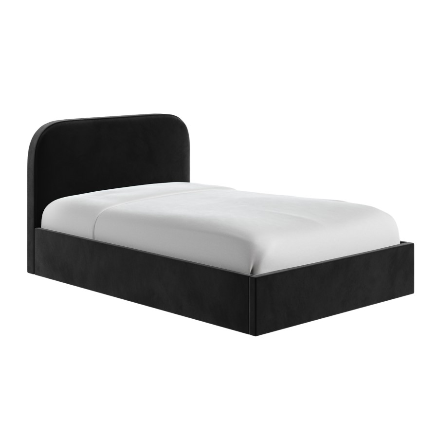 Black Velvet Upholstered Small Double Ottoman Bed with Curved Headboard - Zara