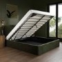 King Size Green Upholstered Ottoman Bed with Curved Headboard - Zara