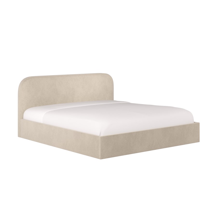 Beige Upholstered King Size Ottoman Bed with Curved Headboard - Zara