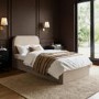 Beige Upholstered Single Ottoman Bed with Curved Headboard - Zara