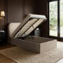 Beige Upholstered Single Ottoman Bed with Curved Headboard - Zara