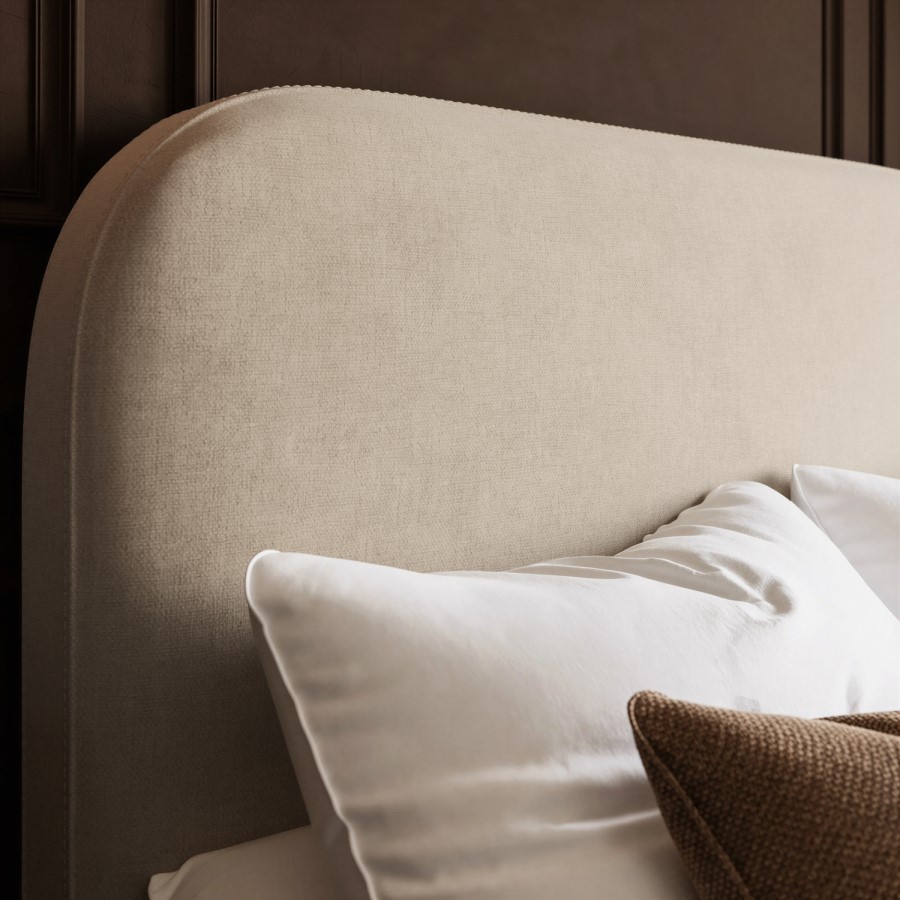 Beige Upholstered Single Ottoman Bed with Curved Headboard - Zara