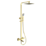 Brushed Brass Square Thermostatic Bar Bath Mixer Shower Set with Bath Filler Spout Slide Rail Kit & Hand Shower - Zana