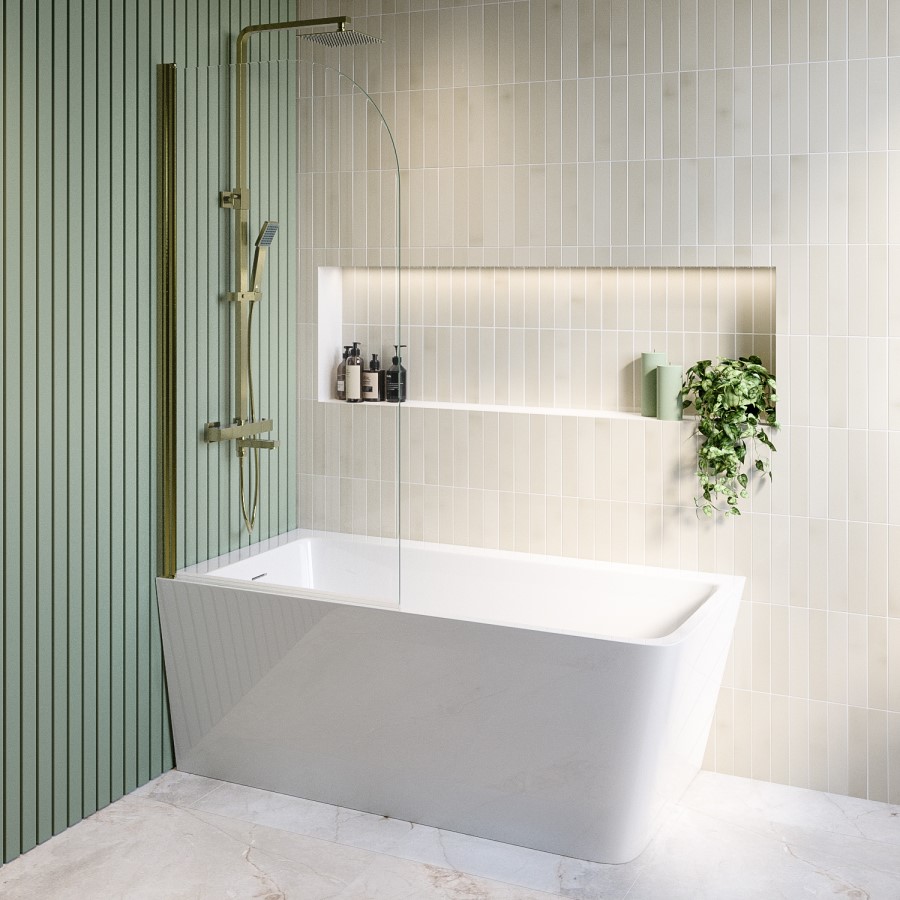 Brushed Brass Square Thermostatic Bar Bath Mixer Shower Set with Bath Filler Spout Slide Rail Kit & Hand Shower - Zana
