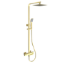 Brushed Brass Square Thermostatic Bar Bath Mixer Shower Set with Bath Filler Spout Slide Rail Kit & Hand Shower - Zana